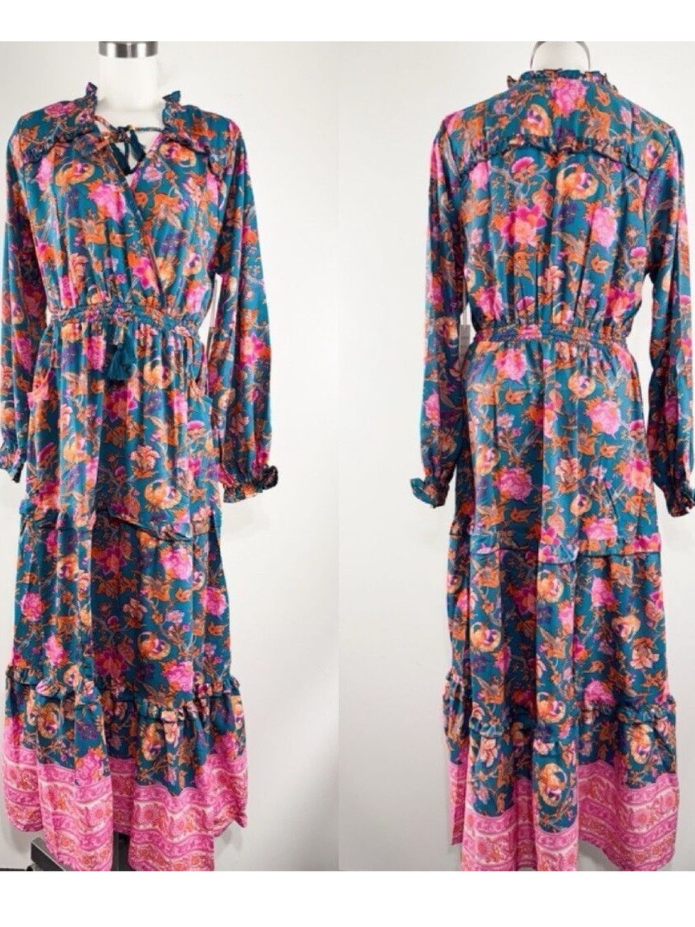 Boemo x Anthropologie Vibrant Floral Paisley Long Sleeve Maxi Dress - Picture 8 of 14
